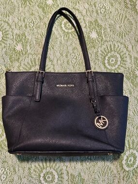 Michael Kors Black Saffiano Leather Tote with Logo Charm
